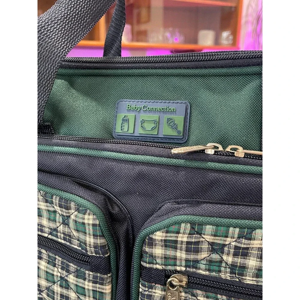 Vintage Baby Connection Plaid Diaper Bag Preppy Equestrian Travel Changing Pad